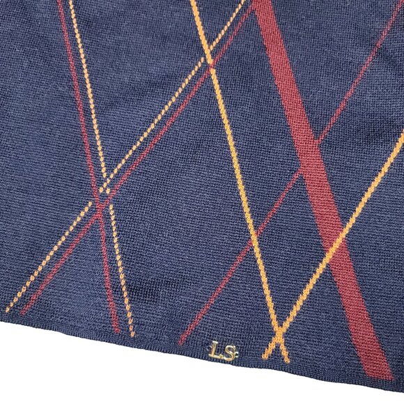 Luisa Spagnoli Pure New Wool Argyle Sweater M Navy/Red/Orange Made In Italy - Picture 7 of 8